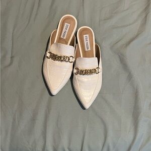 Steve Madden Ivory Croc-Patterned Mules with Gold Chain